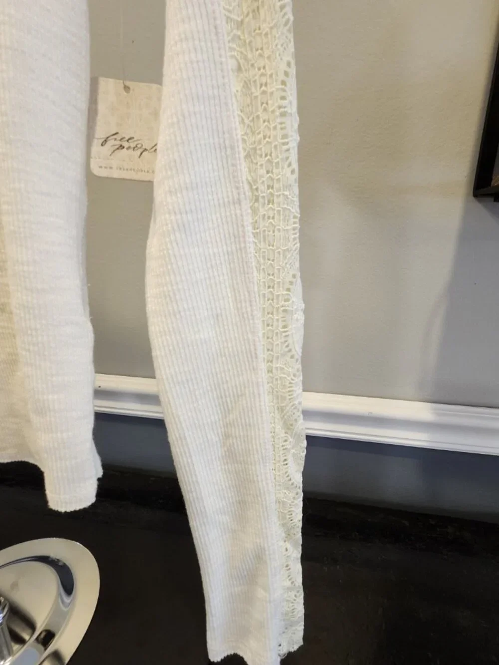 NWT~Free People~FREDDIE~Mock Neck~Long Sleeve~Shirt~Lace Panels~Painted White~SM